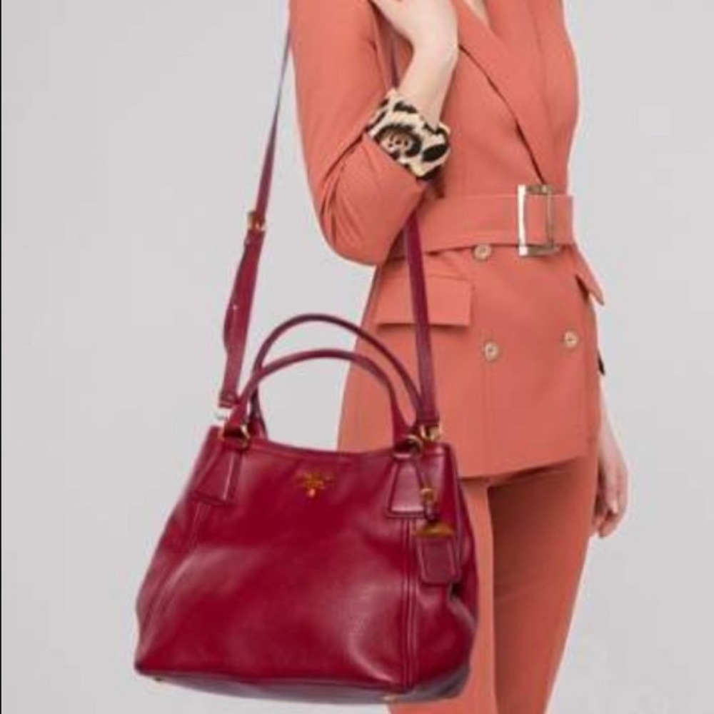 Prada Red Vitello Daino Leather Open Tote